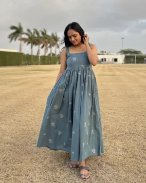 Khadi cotton embroidered maxi dress