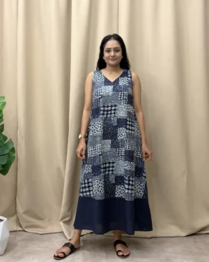 Cotton indigoprint a line maxi dress