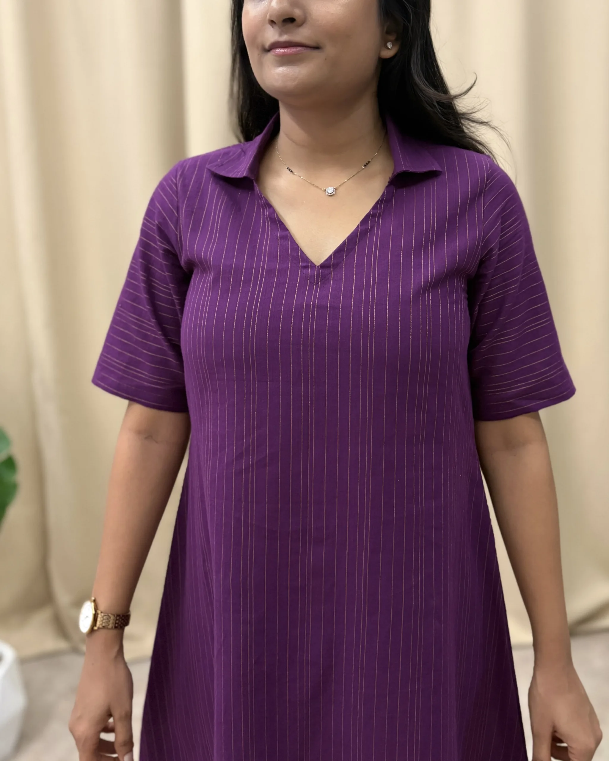 Purple handloom cotton a line dress - Image 3