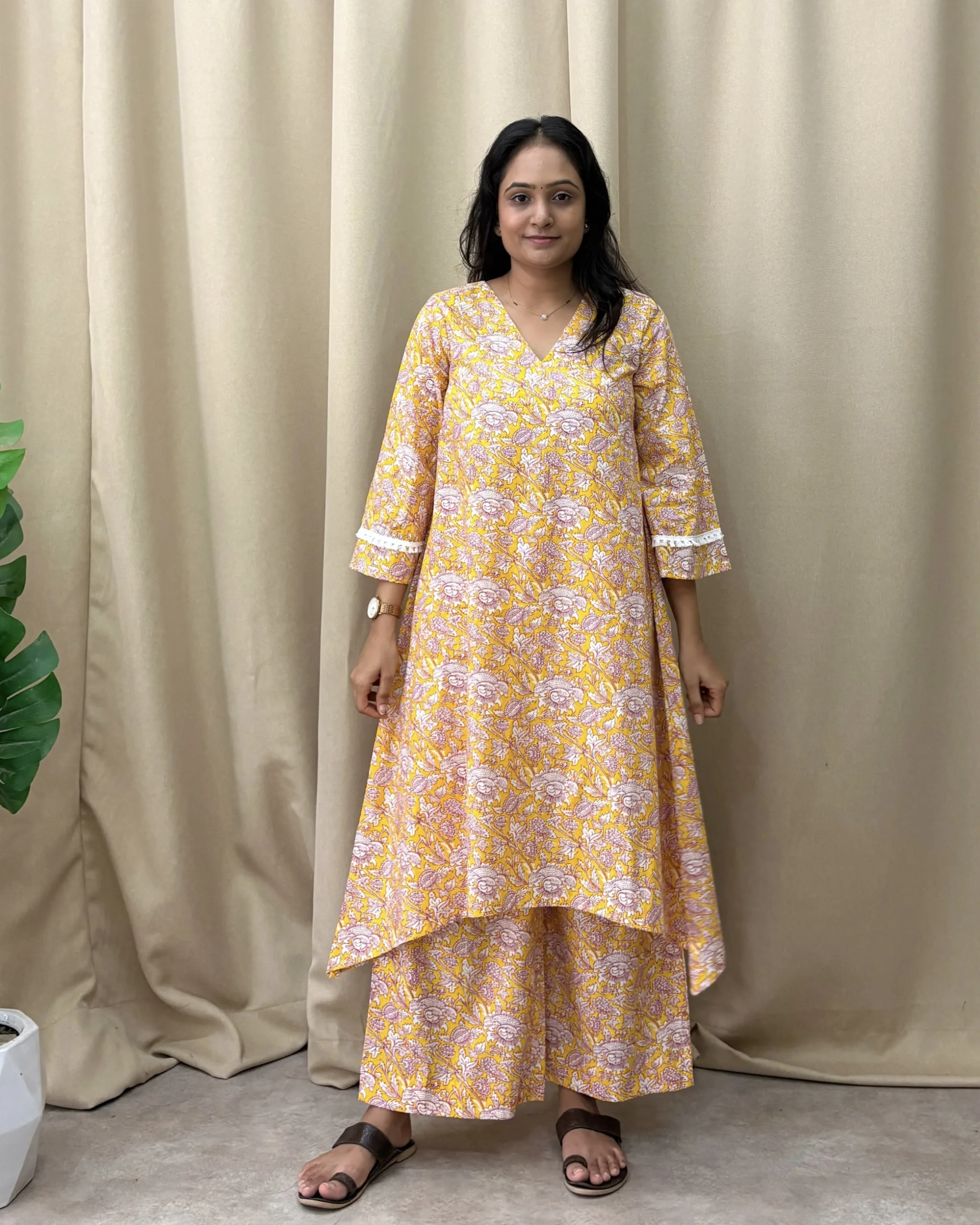 Mango floral print cotton tent style kurta and botttom set
