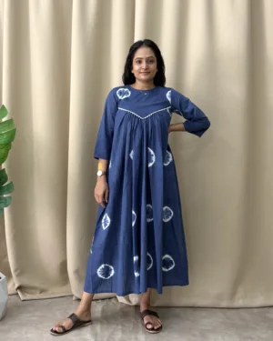 Tie dyed navy blue cotton maxi dress