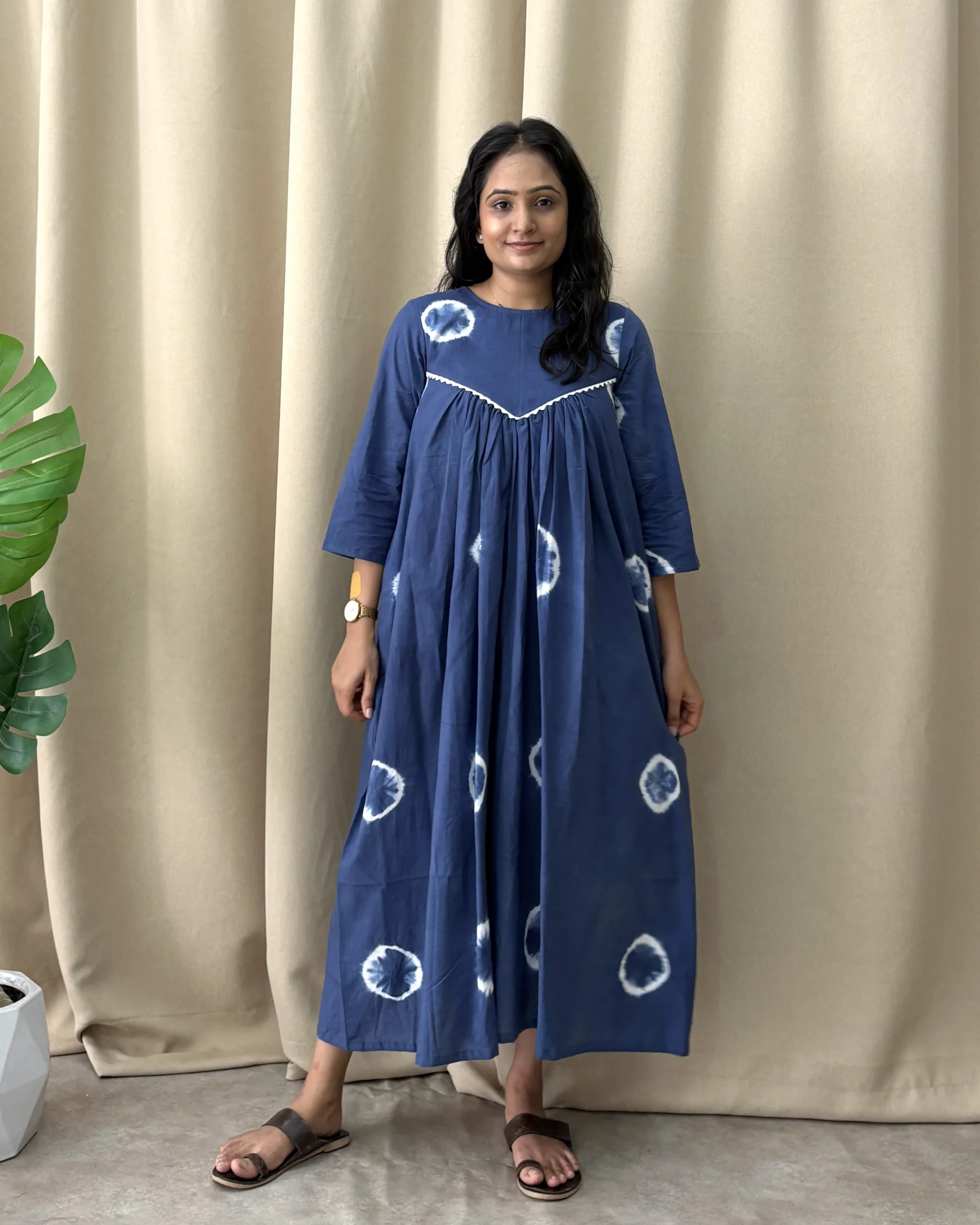 Tie dyed navy blue cotton maxi dress
