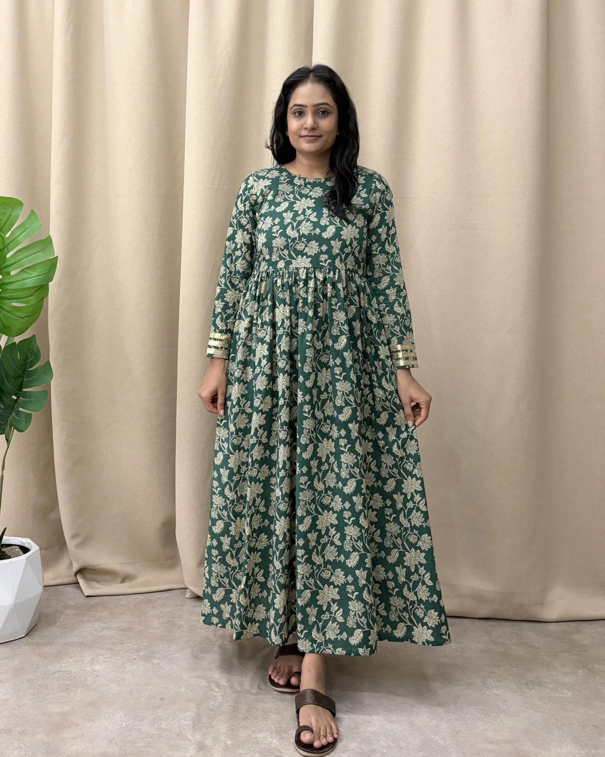 Emerald green cotton maxi dress