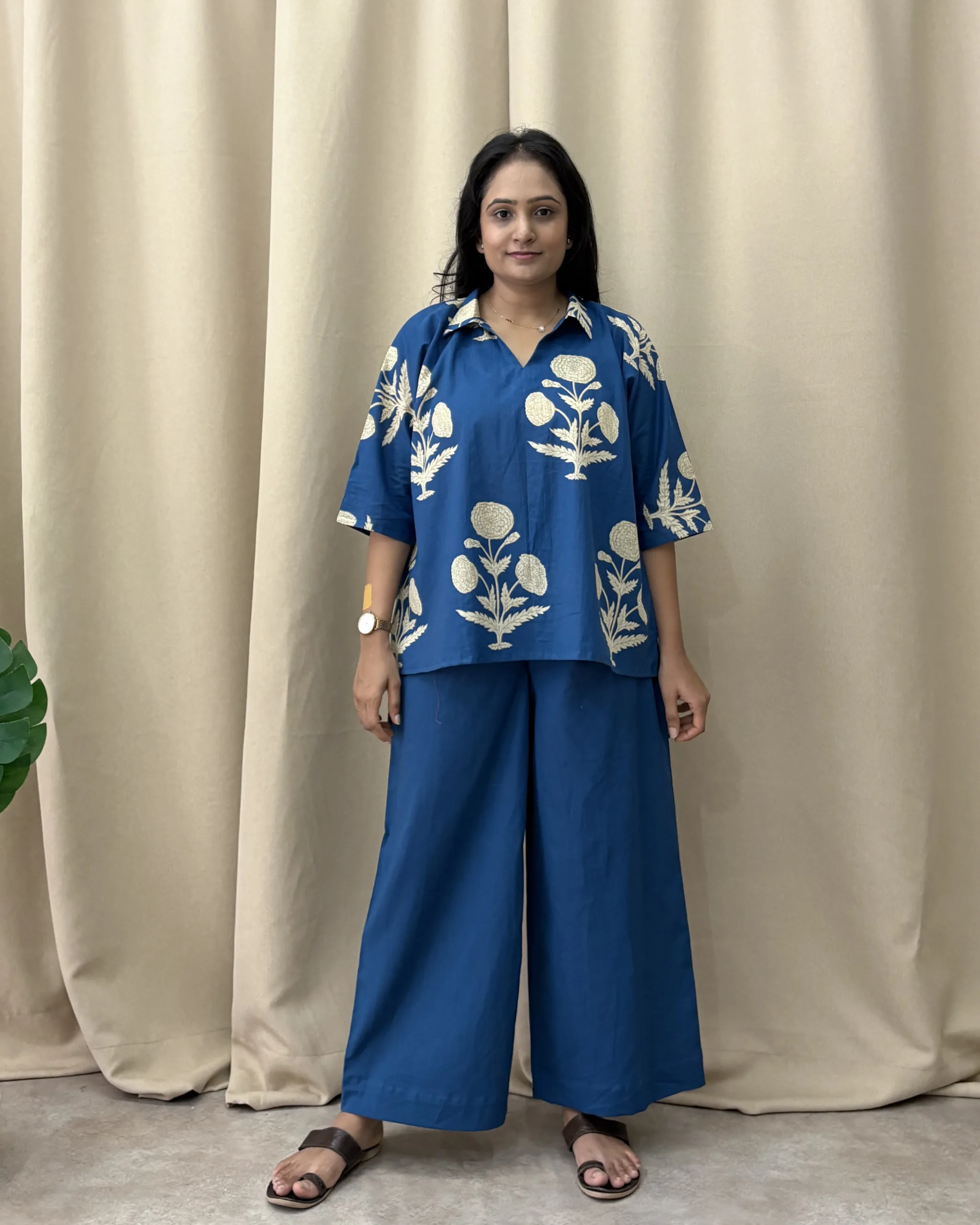 Blue cotton kaftan coord set