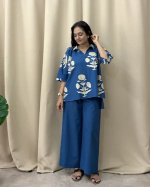 Blue cotton kaftan coord set